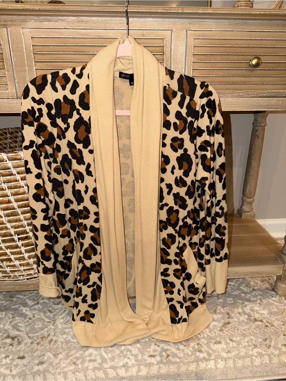 Gibson Leopard Print Open-Front Cardigan - Cream, Brown, Black